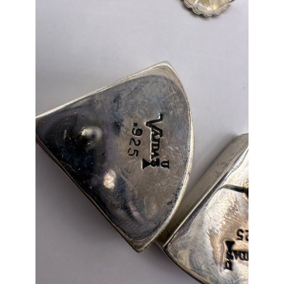 Vintage PETER VAJDA Southwest NM STERLING SILVER EARRINGS Blue Lapis MOP Inlay - Picture 7 of 9